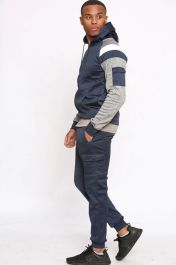 Men Plain Blue Zipper Hoodie Warm Tracksuit