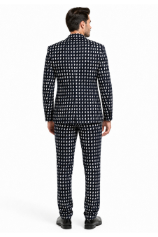 Men’s Black & White Geometric Print Suit – Blazer Jacket & Pants Set