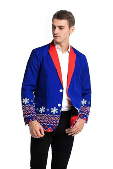 Men’s Blue Fair Isle Snowflake Print Christmas Blazer Jacket