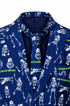 Men’s Navy Skeleton Print Halloween Suit – Blazer Jacket & Pants Set