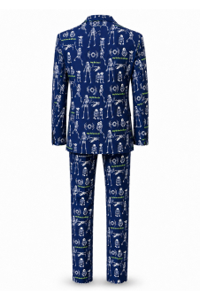 Men’s Navy Skeleton Print Halloween Suit – Blazer Jacket & Pants Set