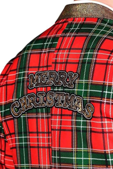Men’s Tartan Plaid Gold Lapel Christmas Blazer Jacket