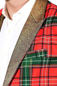 Men’s Tartan Plaid Gold Lapel Christmas Blazer Jacket