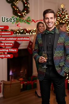 Men’s Ugly Christmas Blazer-Slim Fit Festive Snowflake Suit Jacket