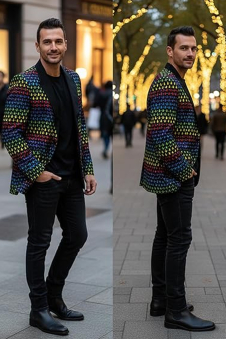 Men’s Ugly Christmas Blazer-Slim Fit Festive Snowflake Suit Jacket