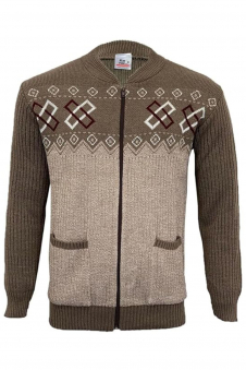 Mens Full Zip Brown Cardigan with Pockets Long Sleeves Jumper