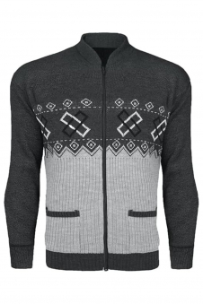Mens Full Zip Charcoal Cardigan with Pockets Long Sleeves Jumper