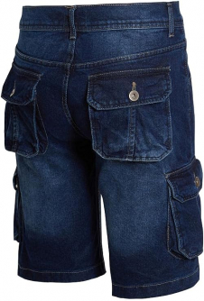 Mens Combat Cargo Shorts Knee Length Cotton Denim Summer Pants Multi Pockets Dark Wash