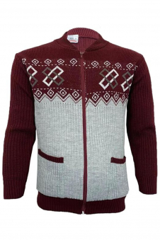 Mens Full Zip Wine Cardigan with Pockets Long Sleeves Jumper