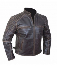 Men's Vintage Cafe Racer Biker Genuine Brown Leather Jacket