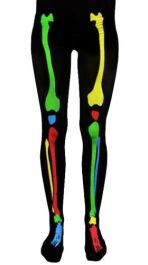 Adult Multi Coloured Skeleton Black Tights