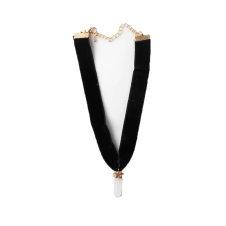 Natural Crystal Point Charm Black Velvet Choker Necklace