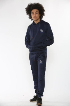 Navy Blue Men Polyester Tracksuit With front pocket on Hood