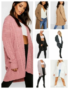 New Women's Ladies Oversize Baggy Chunky Cable Knitted Pocket Long Cape Cardigan