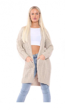 New Women's Ladies Oversize Baggy Chunky Cable Knitted Pocket Long Cape Cardigan