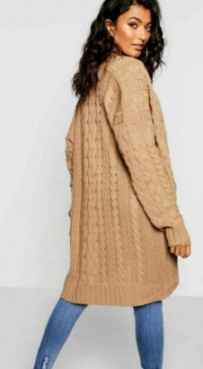 New Women's Ladies Oversize Baggy Chunky Cable Knitted Pocket Long Cape Cardigan