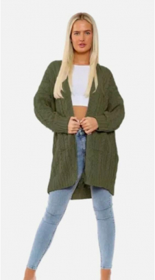 New Women's Ladies Oversize Baggy Chunky Cable Knitted Pocket Long Cape Cardigan