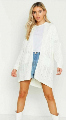 New Women's Ladies Oversize Baggy Chunky Cable Knitted Pocket Long Cape Cardigan