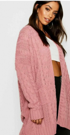 New Women's Ladies Oversize Baggy Chunky Cable Knitted Pocket Long Cape Cardigan