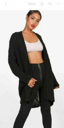 New Women's Ladies Oversize Baggy Chunky Cable Knitted Pocket Long Cape Cardigan