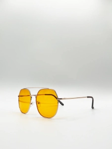 Oversized Aviator Style Sunglasses with Yellow Lenses