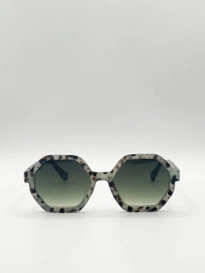 Pale grey tortoiseshell oversized hexagon Sunglasses