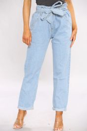 Paperbag Wide Leg Jeans In Light Blue