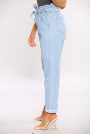 Paperbag Wide Leg Jeans In Light Blue