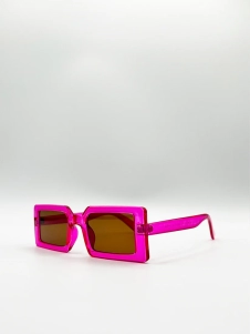 Pink Oversized Rectangle Sunglasses with Brown Lenses