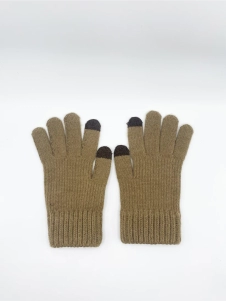 Plain Knitted Gloves in Beige