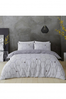 Printed Duvet Set Bee Happy Grey
