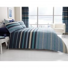 PRINTED DUVET SET BLOCK STRIPE BLUE