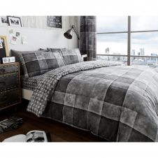 PRINTED DUVET SET DENIM CHECK GREY