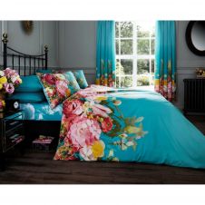 PRINTED DUVET SET FADDED FLORAL TURQUOISE
