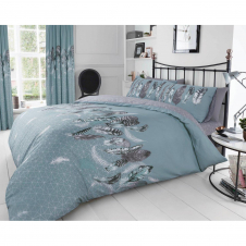 Printed Duvet Set Feathers Duck Egg