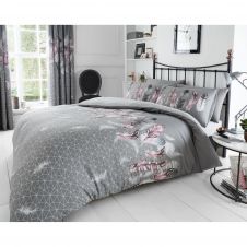 PRINTED DUVET SET FEATHERS GREY