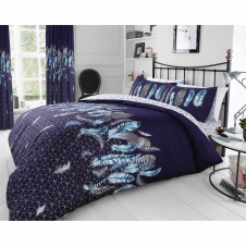 Printed Duvet Set Feathers Navy