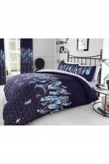 Printed Duvet Set Feathers Navy