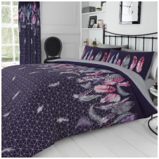 Printed Duvet Set Feathers Purple
