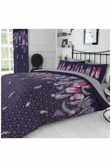 Printed Duvet Set Feathers Purple