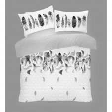 PRINTED DUVET SET FEATHERS WHITE