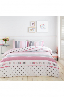 Printed Duvet Set Happy Thoughts Blush Pink/grey