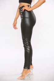 PU Gold Button Detail High Waist Leggings