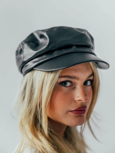PU Leather Baker Boy In Black