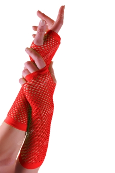 Wickedfun Red Long Fishnet Gloves