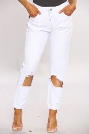 Ripped Denim White Mom Jeans
