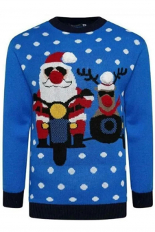 Santa & Reindeer Pom Pom Christmas Pullover Sweater