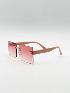 Square Frameless Sunglasses with Pink and Yelllow Ombre Lens