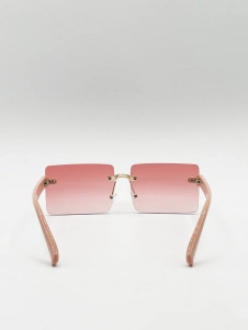 Square Frameless Sunglasses with Pink and Yelllow Ombre Lens