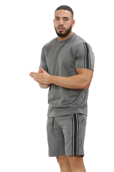 Steel Grey Men Polyester Fleece Short Set